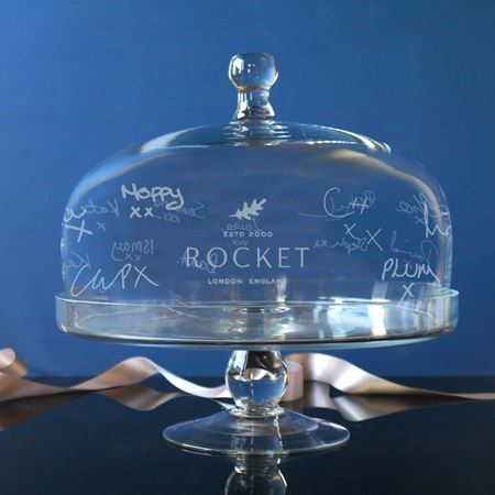 Cake Stand etched with signatures