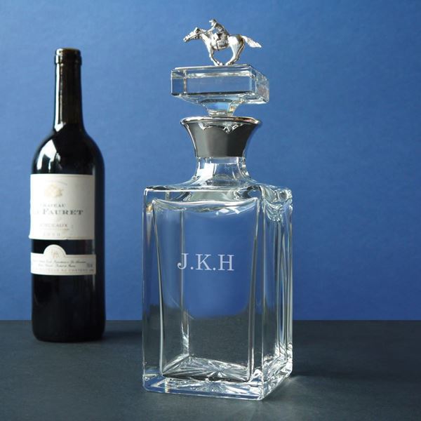 Horse and Jockey Crystal Square Decanter