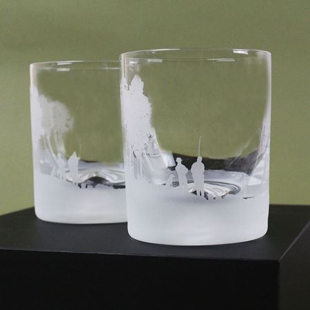 Fishing Scene Etched Glass Tumbler