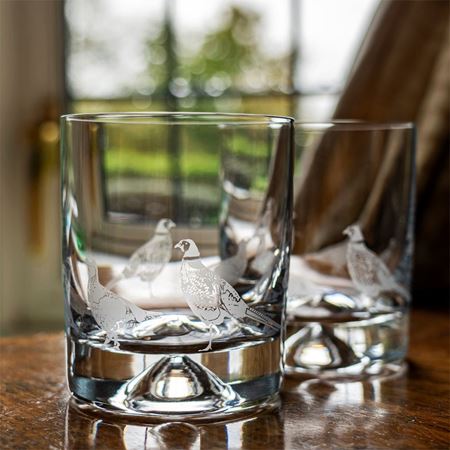 A Pair of Game Bird Scene Etched Tumblers