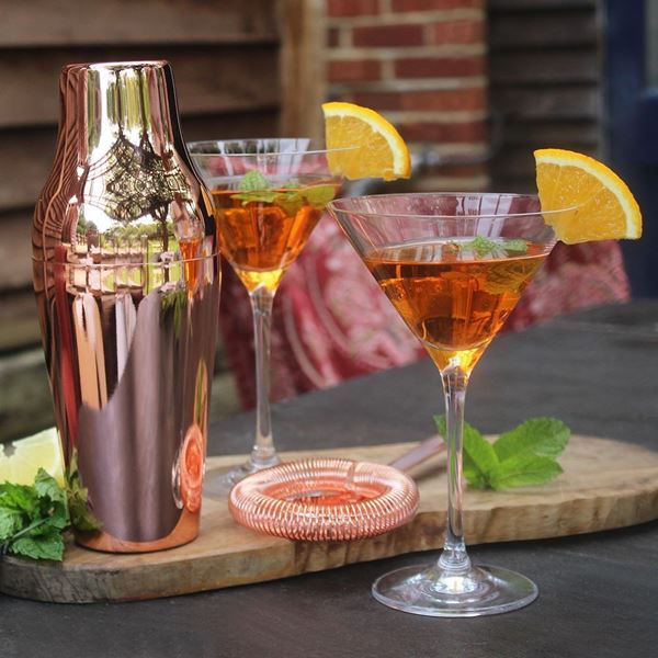 Rose Gold Cocktail Shaker and Cocktail Glasses