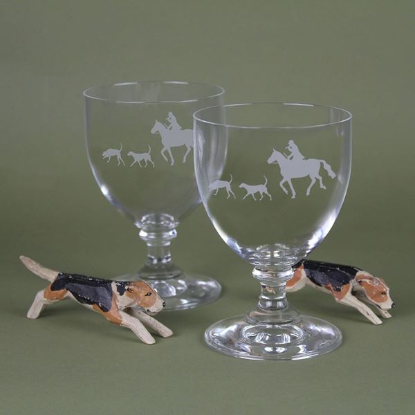 A Pair of Horse and Hound Wine Glasses