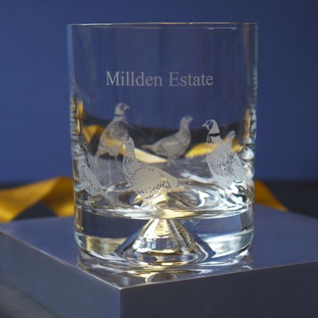 A Pair of Game Bird Scene Etched Tumblers