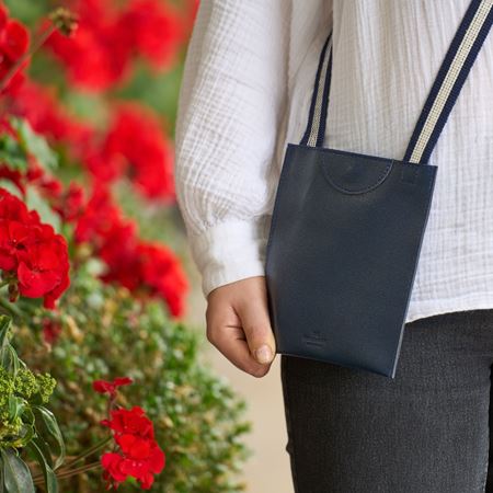 Tilly Crossbody Leather Bag - Navy - navy and cream strap