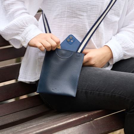 Tilly Crossbody Leather Bag - Navy - navy and cream strap