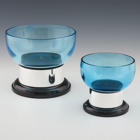 Aqua Blue Bowl on Plinth with Nickel Plate Band