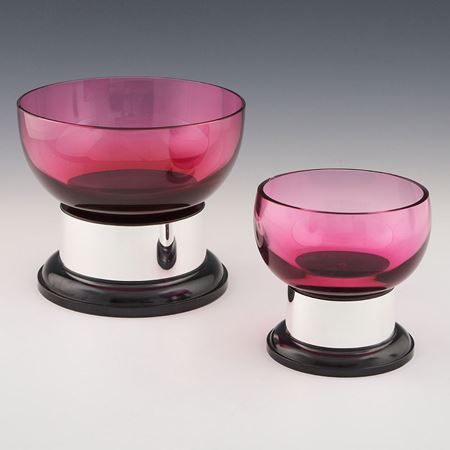 Rose Pink Bowl on Plinth with Nickel Plate Band