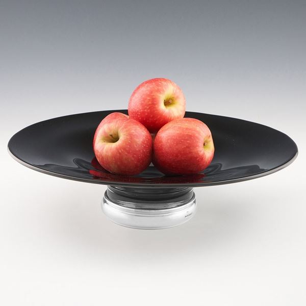 Black Glass Fruit Bowl with Sterling Silver Foot 