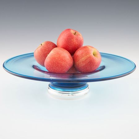 Aqua Glass Fruit Bowl with Sterling Silver Foot