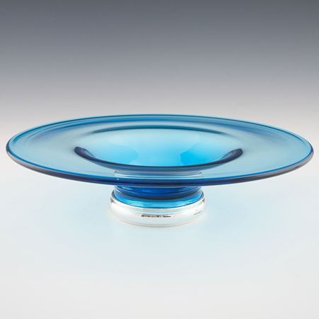 Aqua Glass Fruit Bowl with Sterling Silver Foot