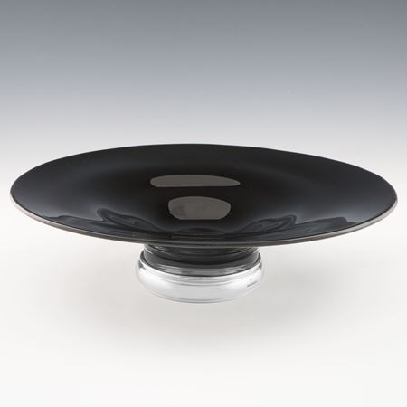 Black Glass Fruit Bowl with Sterling Silver Foot 